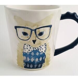 Pier 1 Coffee Mug Owl Owling Like A Boss Blue bow tie glasses Ironstone RARE